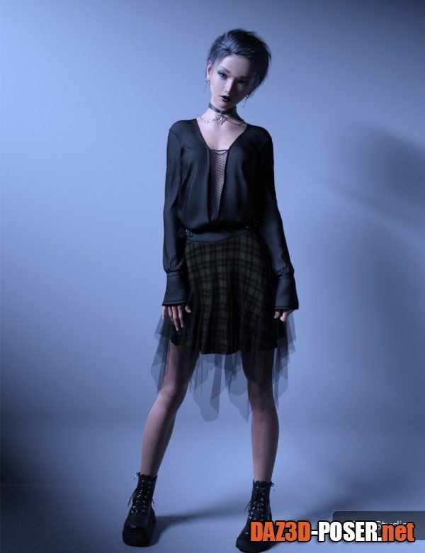 Dawnload FE dForce Irregular Skirt Punk Outfit for Genesis 8 Females for free