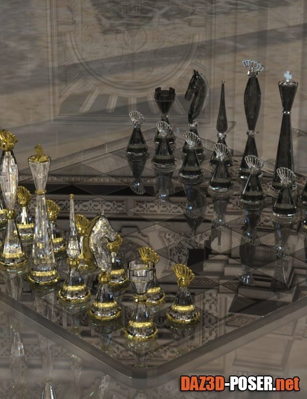 Dawnload Glass Gambit: Chess Set and Shader Presets for DAZ Studio for free