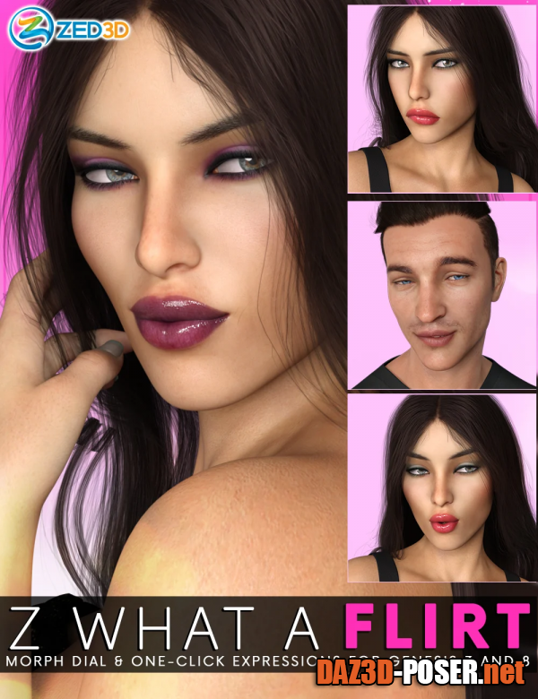 Dawnload Z What A Flirt - Dialable and One-Click Expressions for Genesis 3 and 8 for free