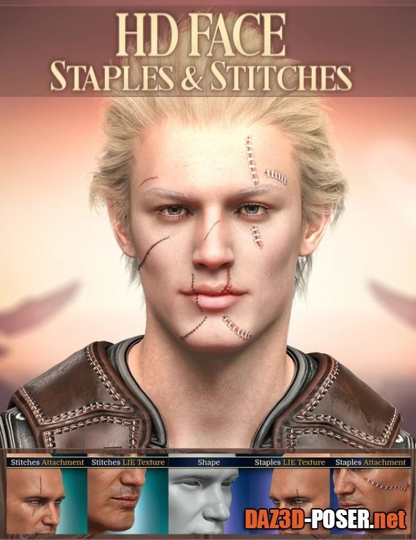 Dawnload HD Face Staples and Stitches for Genesis 8 Males for free