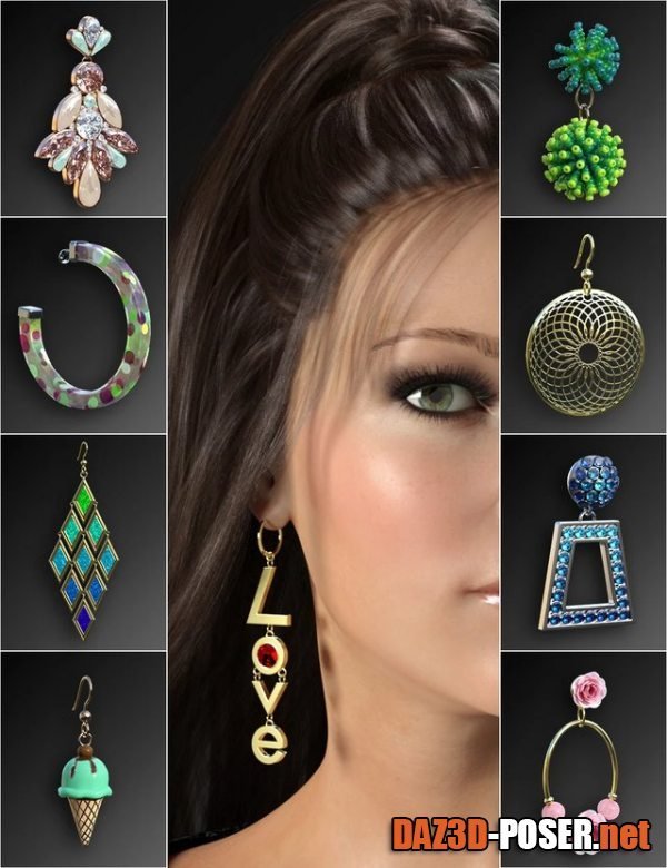 Dawnload Statement Earrings Megapack for Genesis 8 and 8.1 Females for free