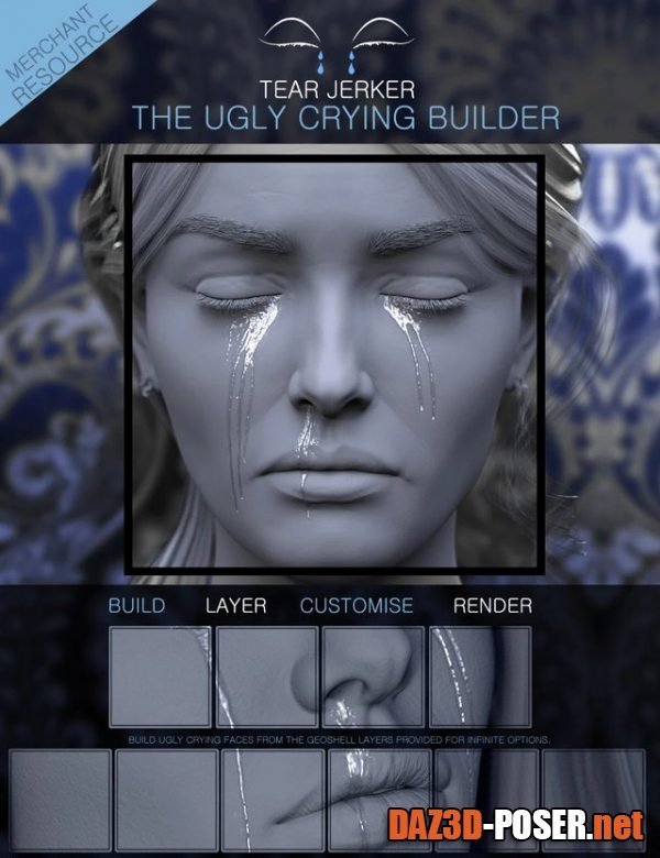 Dawnload Tear Jerker the Ugly Crying Builder for Genesis 3, 8 and 8.1 Females Merchant Resource for free