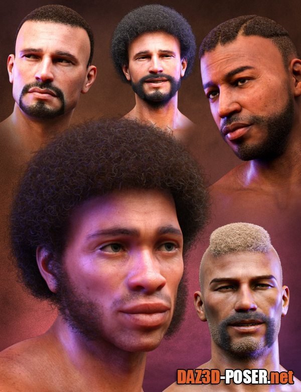Dawnload Curly Hair and Facial Hair for Genesis 8 Males for free