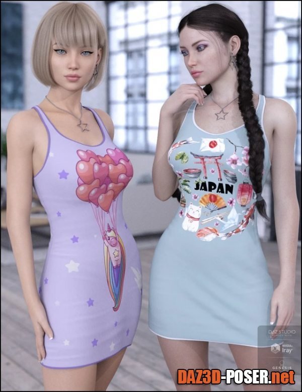 Dawnload Kawaii Textures for dForce Tanked Dress for free