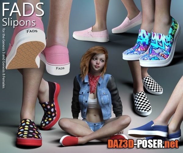 Dawnload RP Fads Slip Ons for Genesis 3 and Genesis 8 Females for free
