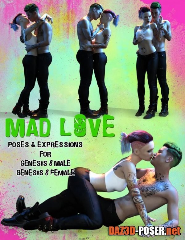 Dawnload Mad Love: Couple Poses for Genesis 8 Male & Genesis 8 Female for free