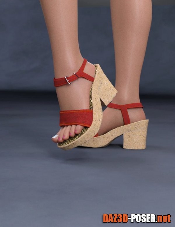Dawnload Heeled Cork Sandals for Genesis 8 Female(s) for free