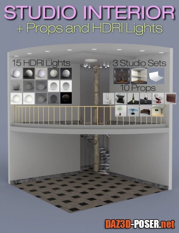 Dawnload S3D Staircase Studio Interior Sets, Props and HDRI Lights for free