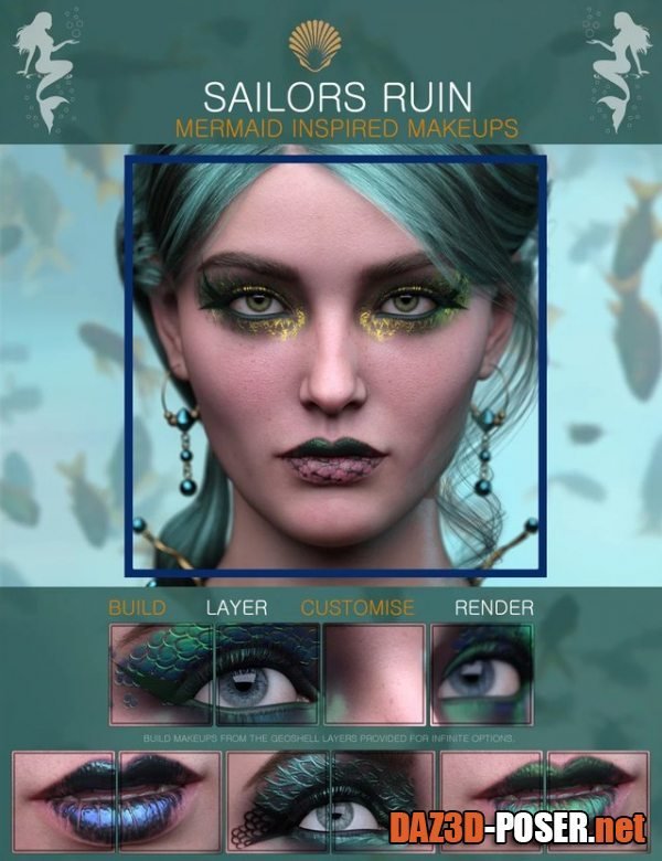 Dawnload Sailors Ruin Mermaid-Inspired Geoshell Makeup for Genesis 3 and 8 Female for free