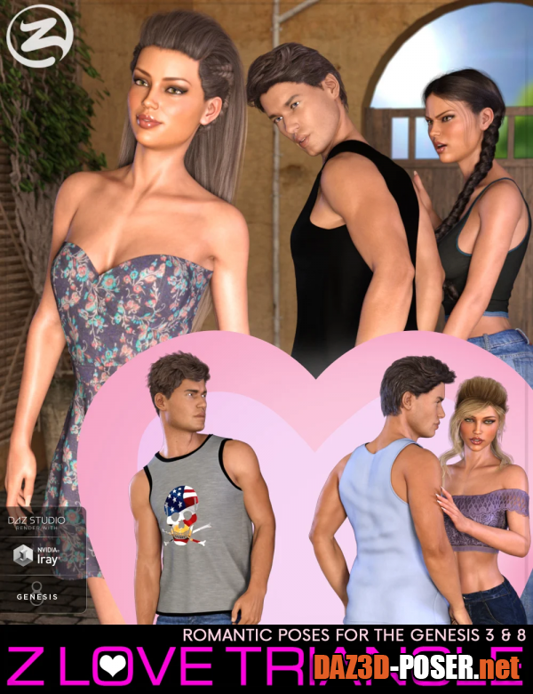 Dawnload Z Love Triangle - Romantic Poses for Genesis 3 & 8 for free