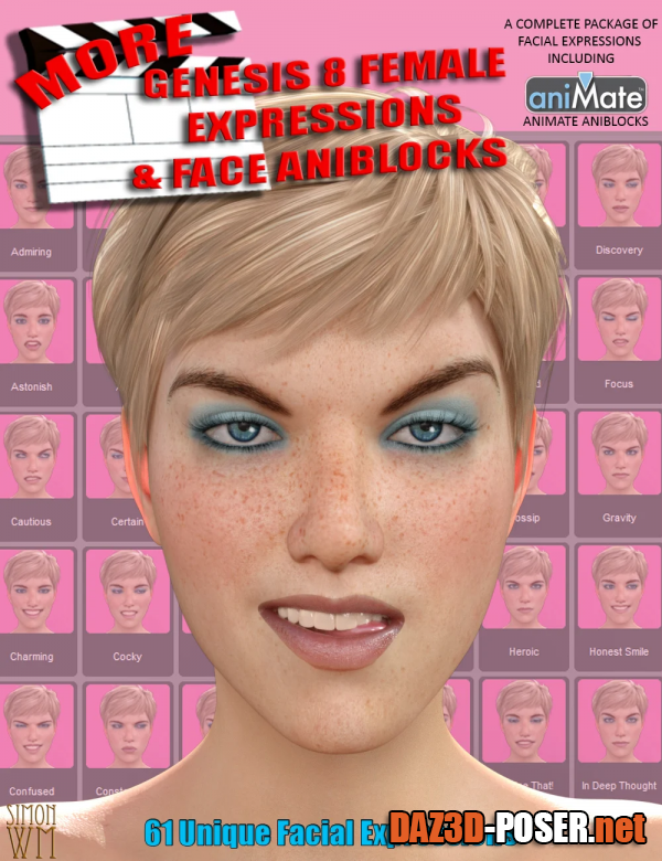 Dawnload More Genesis 8 Female(s) Expressions & Face aniBlocks for free