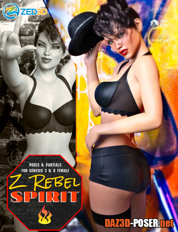 Dawnload Z Rebel Spirit Poses and Partials for Genesis 3 and 8 Female for free
