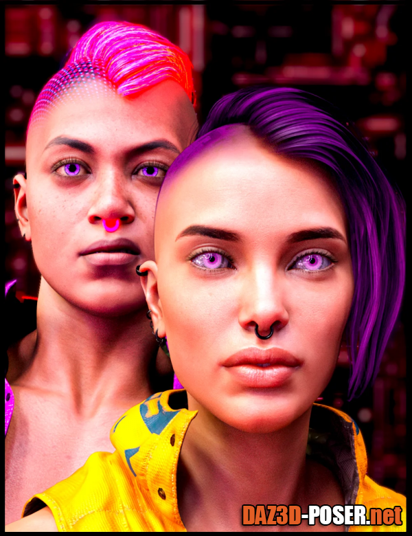 Dawnload M3D CyberPunk Hair, Eye and Earrings for Genesis 8 and 8.1 Females for free