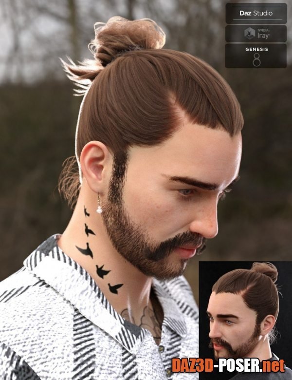 Dawnload Yvanovich Bun Hair and Beard for Genesis 8 Male(s) for free
