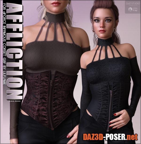 Dawnload Affliction Textures for dForce Infamous Corset G8F for free