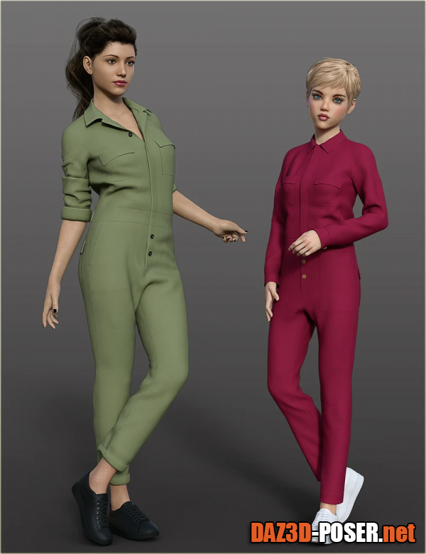 Dawnload dForce H&C Coverall jumpsuit outfits for Genesis 8 Female(s) for free