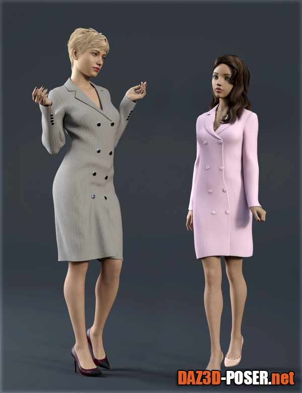 Dawnload dForce H&C Double Button Dress for Genesis 8 Female(s) for free
