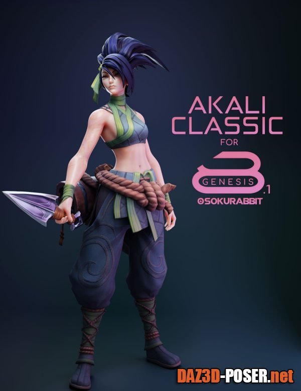 Dawnload Akali The Rogue Assassin For Genesis 8 and 8.1 Female for free