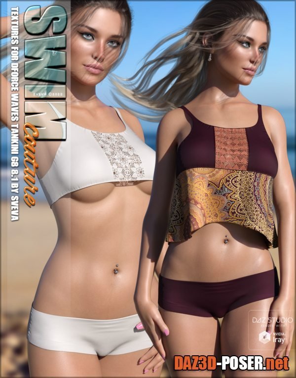 Dawnload SWIM Couture Textures for dForce Waves Tankini for free