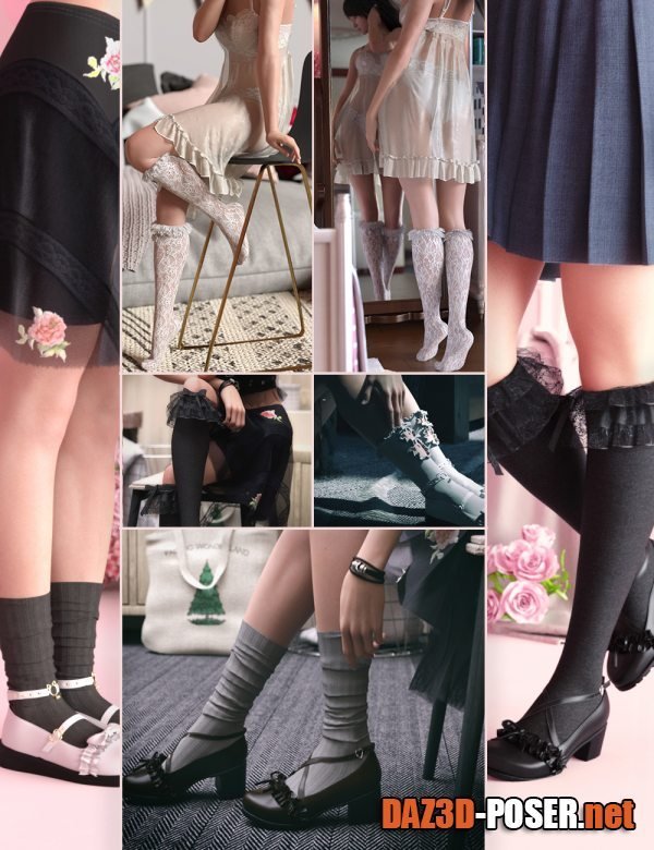 Dawnload KuJ Kawaii Fashion Socks and Shoes Collection II for Genesis 8 and 8.1 Females for free
