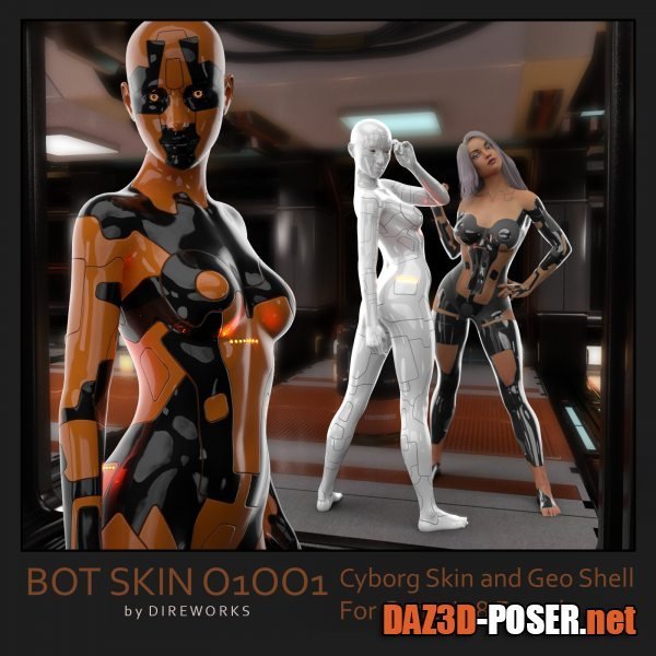 Dawnload BotSkin. Double Layer Cyborg Skin - Materials and Geo Shell for Genesis 8 Female for free