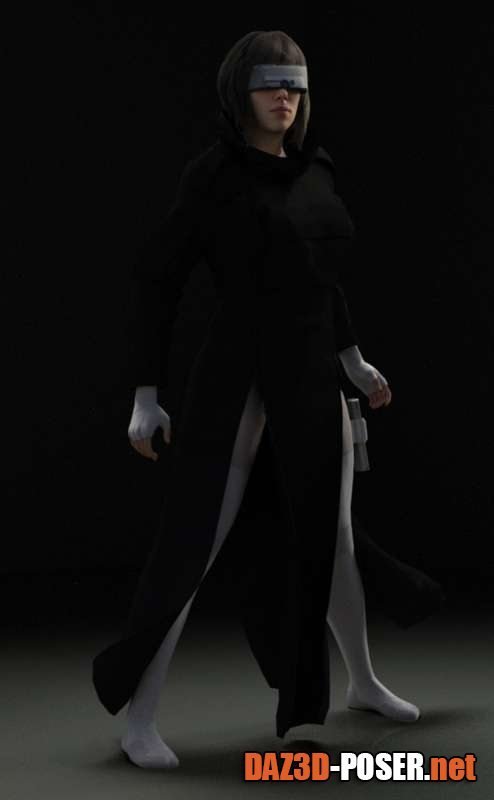 Dawnload GITS Motoko Kusanagi Movie Version Thermoptic Camuflage, DForce Long Coat And Visor In Daz G8F for free