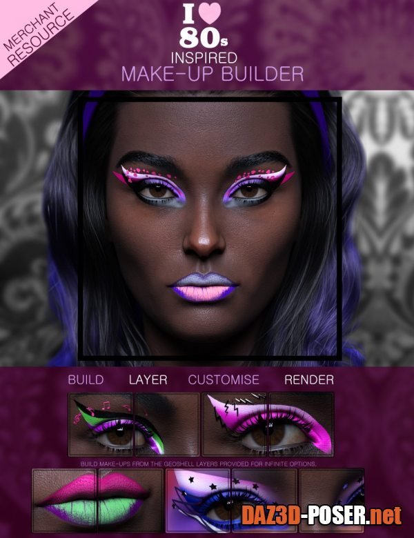 Dawnload I Love the 80’s Inspired Geoshell Make-Up Builder Merchant Resource for Genesis 8.1 Females for free