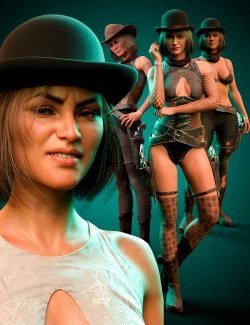 M3D Western Outfit, Hat/Hair, and Weapon for Genesis 8 and 8.1 Female