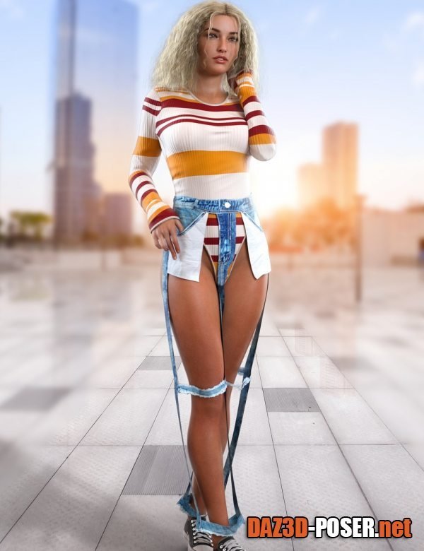 Dawnload dForce Cut Out Jeans Outfit for Genesis 8 and 8.1 Females for free
