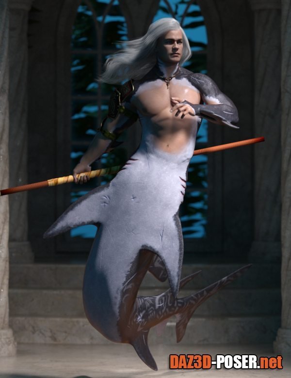 Dawnload Scarred Hierarchical Poses for Genesis 8 Male and FPE Shark Tail for free
