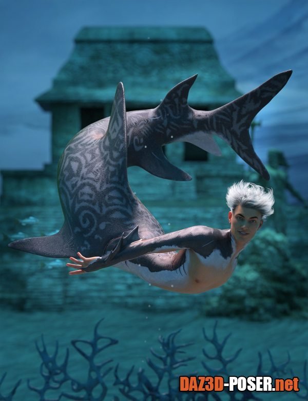 Dawnload Shark Boy Hierarchical Poses for Genesis 8 Male and FPE Shark Tail for free