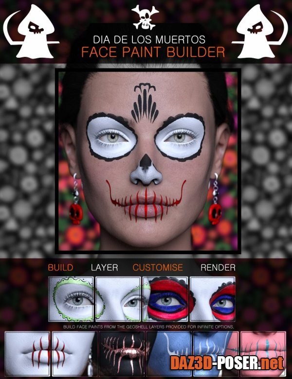 Dawnload Dia De Los Muertos Face Paint Builder for Genesis 8.1 Females for free