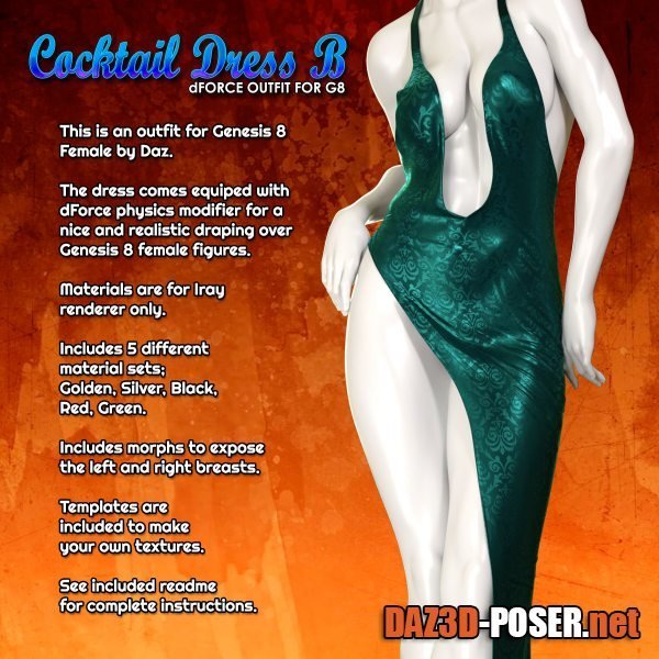 Dawnload Exnem dForce Cocktail Dress B for Genesis 8 Female for free