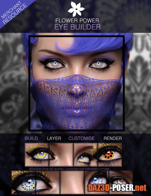 Dawnload Flower Power Eye Builder Merchant Resource for Genesis 8.1 Females for free