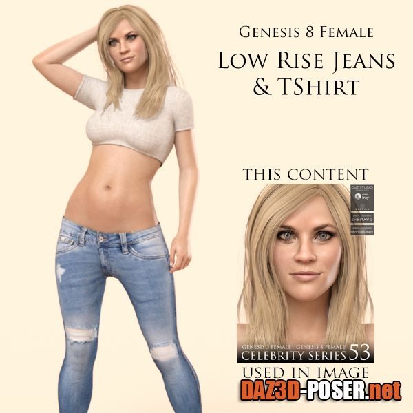 Dawnload Lowrise Jeans And T-Shirt For Genesis 8 Female for free