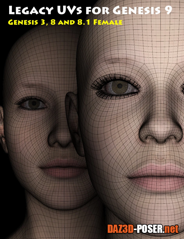 Dawnload Legacy UVs for Genesis 9: Genesis 3, 8, and 8.1 Female for free