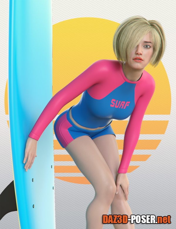 Dawnload Surfer Girl Outfit and Surfboard for Genesis 8 Female for free