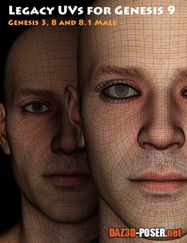 Dawnload Legacy UVs for Genesis 9: Genesis 3, 8, and 8.1 Male for free