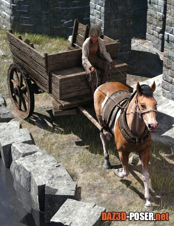 Dawnload Rustic Cart and Yoke for Daz Horse 3 for free