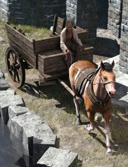 Rustic Cart and Yoke for Daz Horse 3