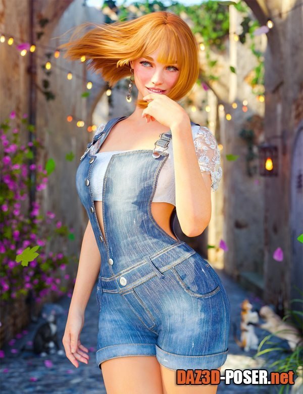 Dawnload dForce Nellie Denim Dungarees Outfit for Genesis 8, 8.1, and 9 for free