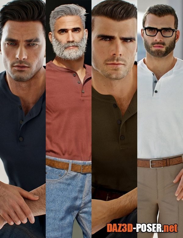 Dawnload MI Henley Casual Outfit for Genesis 8 and 8.1 Males for free