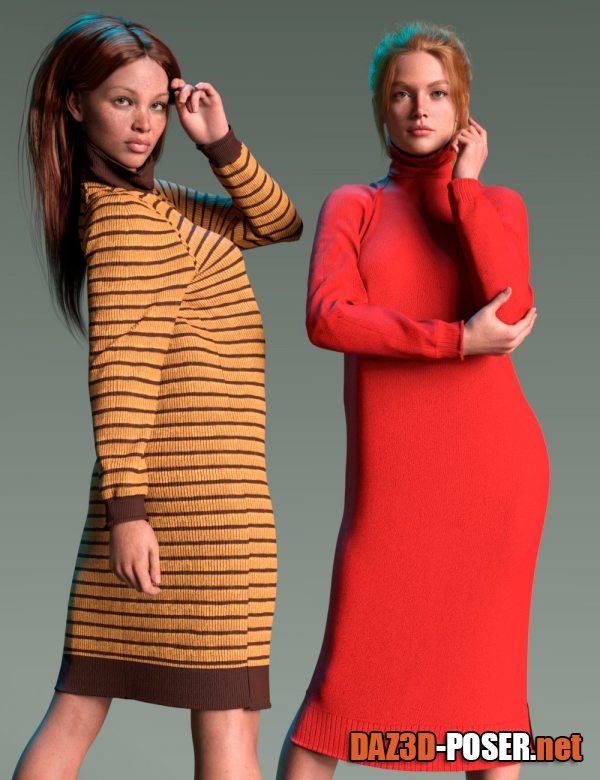 Dawnload dForce High Collar Sweater Dress for Genesis 9, 8, and 8.1 for free