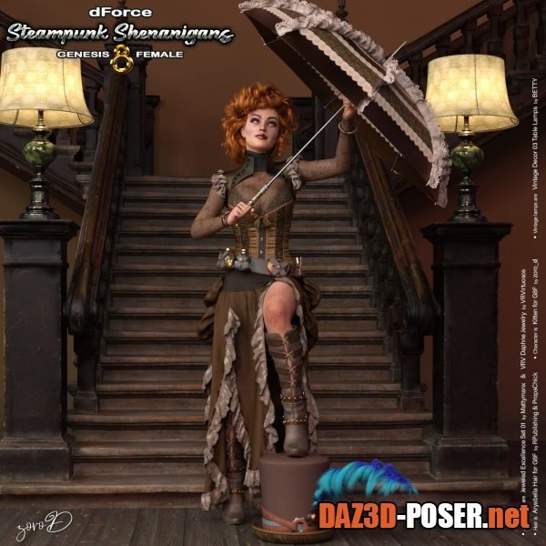 Dawnload dForce Steampunk Shenanigans for Genesis 8 and 8.1 Female(s) for free
