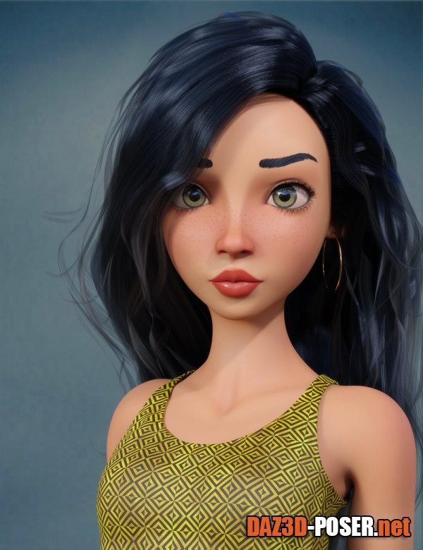 Dawnload Cartoon Adult Female Character, Hair, and Outfit for Genesis 9 for free