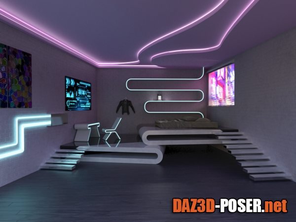 Dawnload Cyber Bedroom for DAZ and Poser for free
