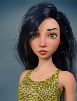 Cartoon Adult Female Character, Hair, and Outfit for Genesis 9