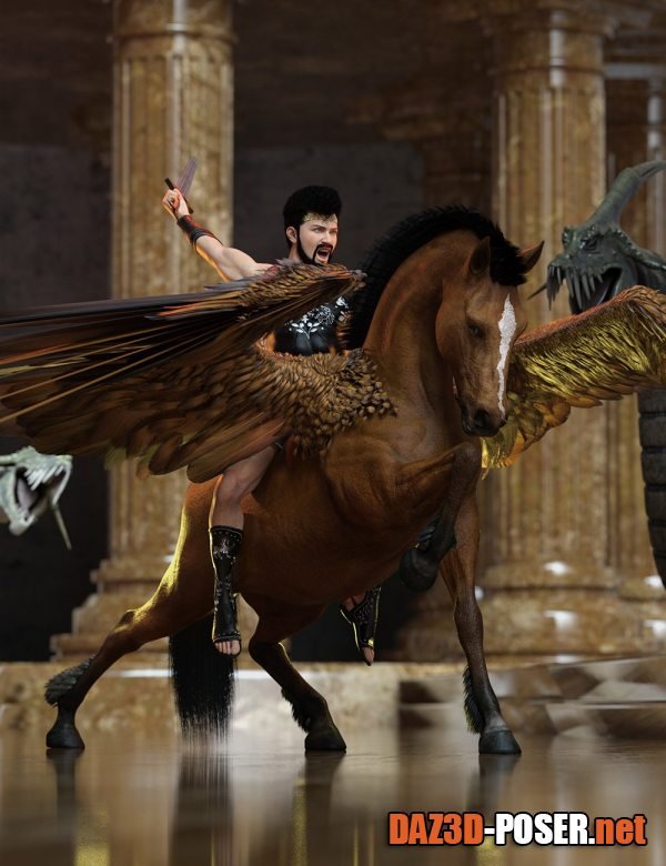 Dawnload Pegasus Rider Hierarchical Poses for Horse 3, Pegasus Wings and Genesis 9 Base for free