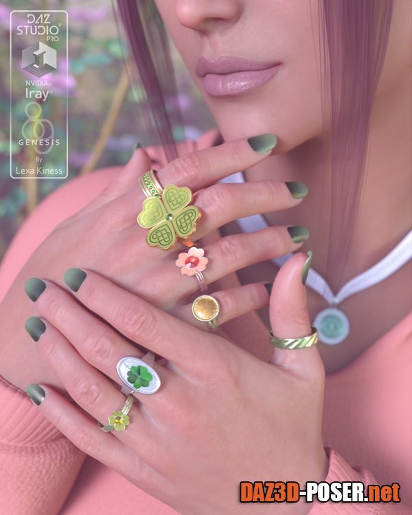 Dawnload Lucky Shamrocks – Rings for Genesis 8 and 9 for free