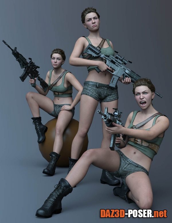 Dawnload CDI Soldier Poses for Genesis 9 Feminine for free